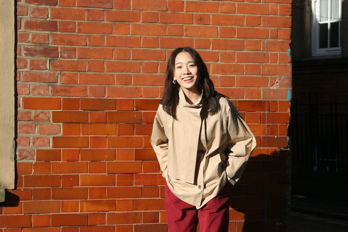 Double layered Half coat -Beige-