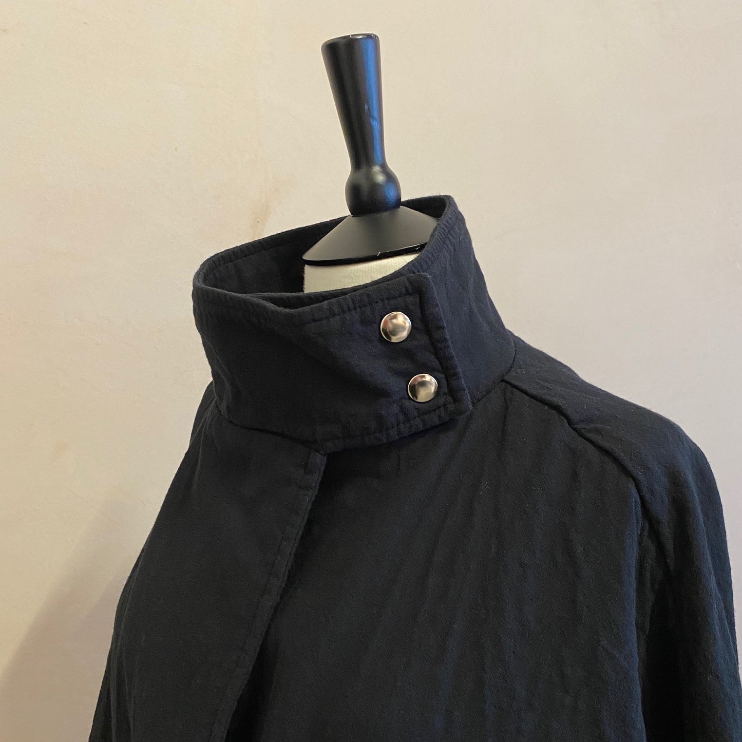 High neck kimono textured cotton Jackets -Black-