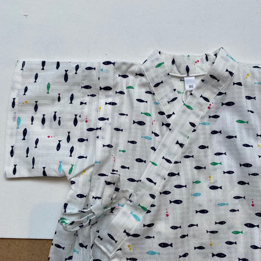 Kimono style baby wraparound bodysuit -fish white-