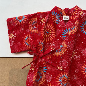 Kimono style baby wraparound bodysuit -Firework Red-