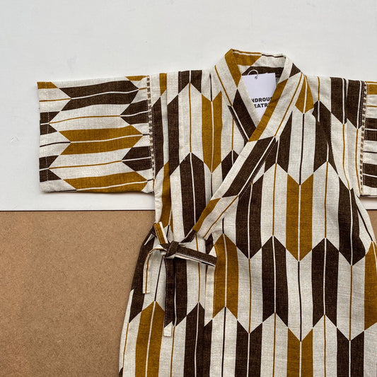 Japanese Jinbei Top and Shorts Set -Bow pattern Brown-