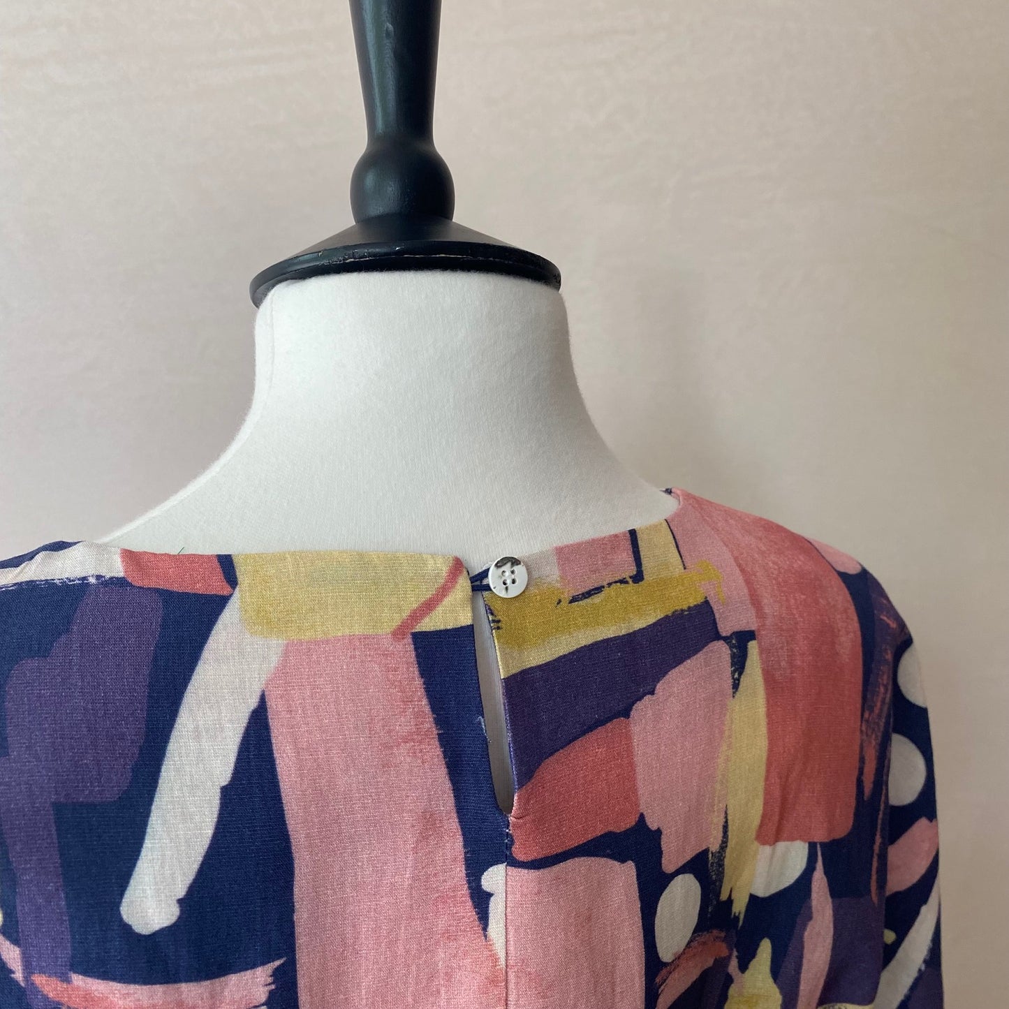 Watercolour paint pattern colourful long dress -Navy-