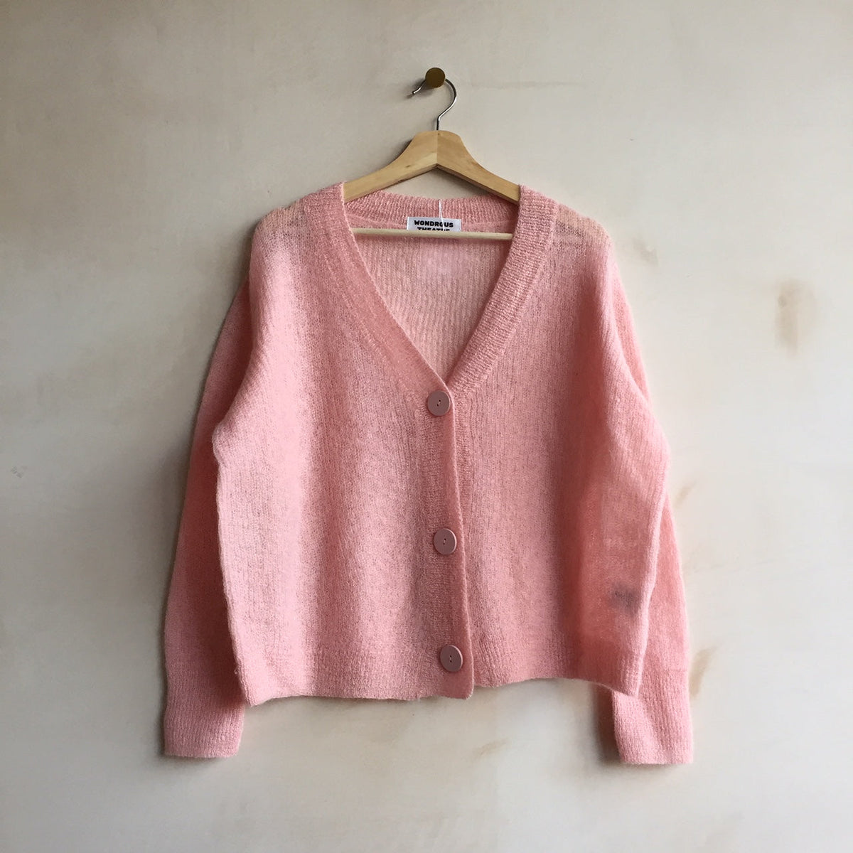 Mohair Cardigan with wooden button -Light Pink- – Wondrous Theatre