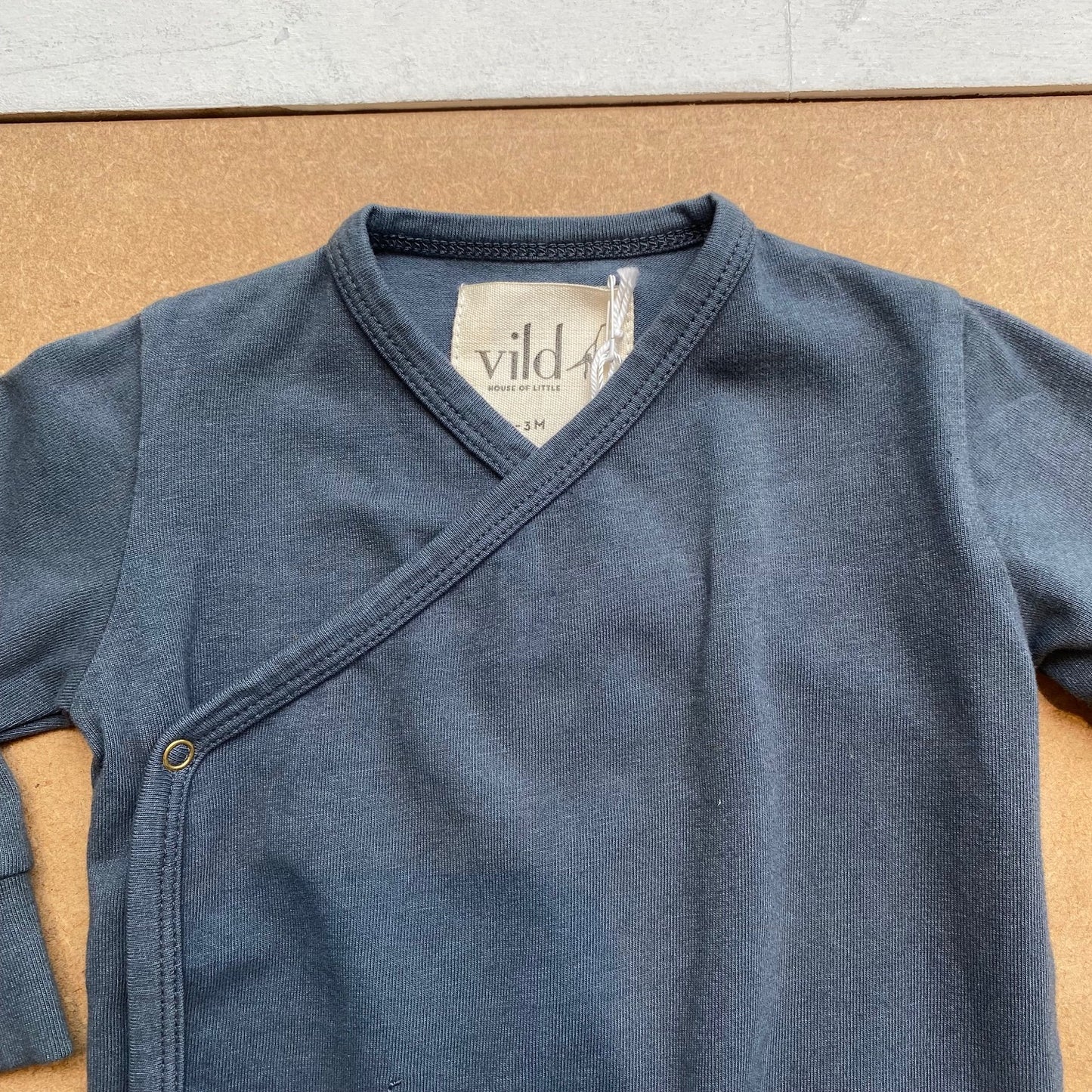 LS KIMONO BODYSUIT ORGANIC COTTON -Natural Blue-