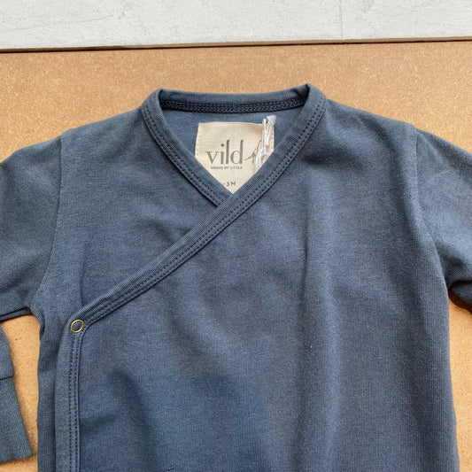 LS KIMONO BODYSUIT ORGANIC COTTON -Natural Blue-