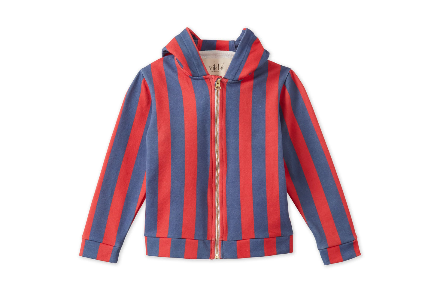 Vild Organic Italian Fleece Stripe Hoodie Blue/Red