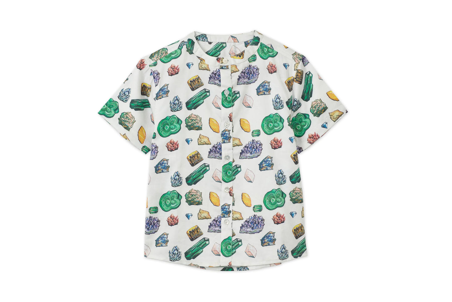 VILD ORGANIC COTTON WOVEN EARTH ROCKS PRINT SS SHIRT (NO COLLAR)