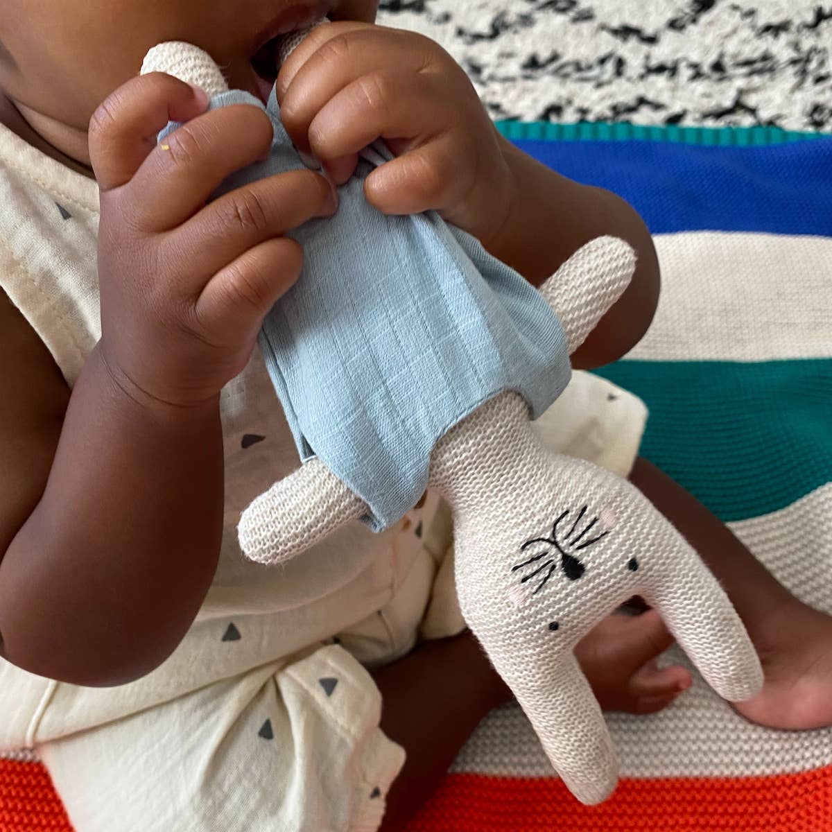 Cotton Knit Child's Rattle Toy: Rabbit