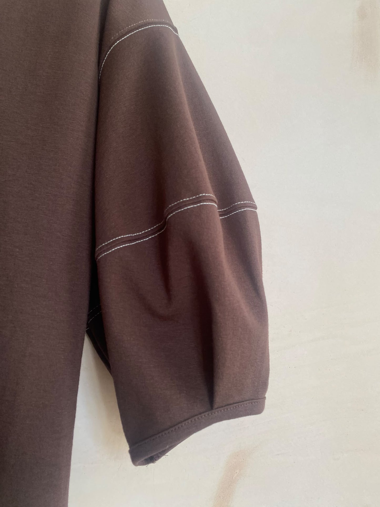 Stitch Balloon Sleeve Top -Brown-