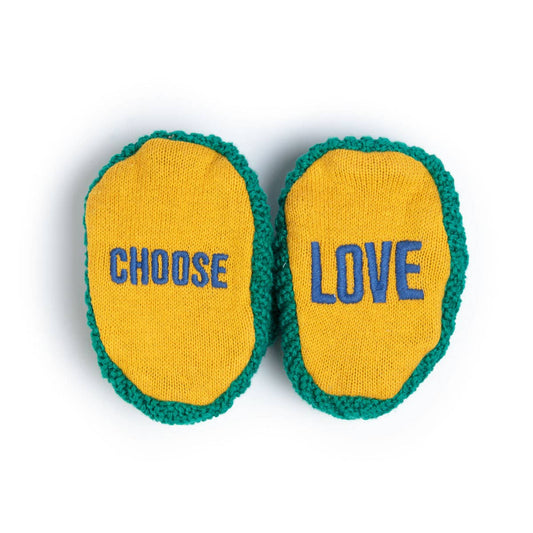 Cotton Knit Baby Slipper Socks: Choose Love Green