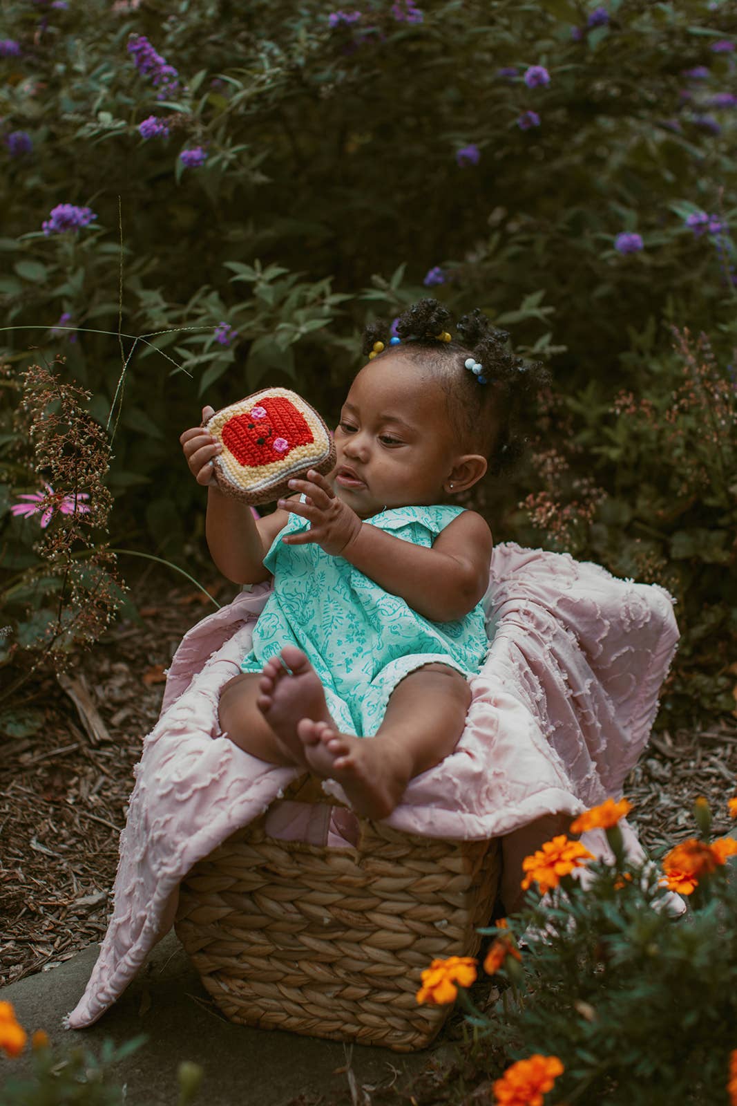Crochet Baby Toy Friendly jammy toast rattle