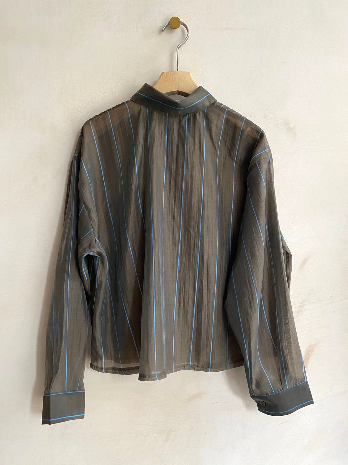 Silk mix vertical stripe shirts -Brown-