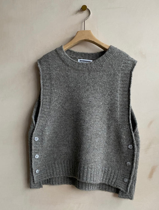 Side button knit vest -L.grey-