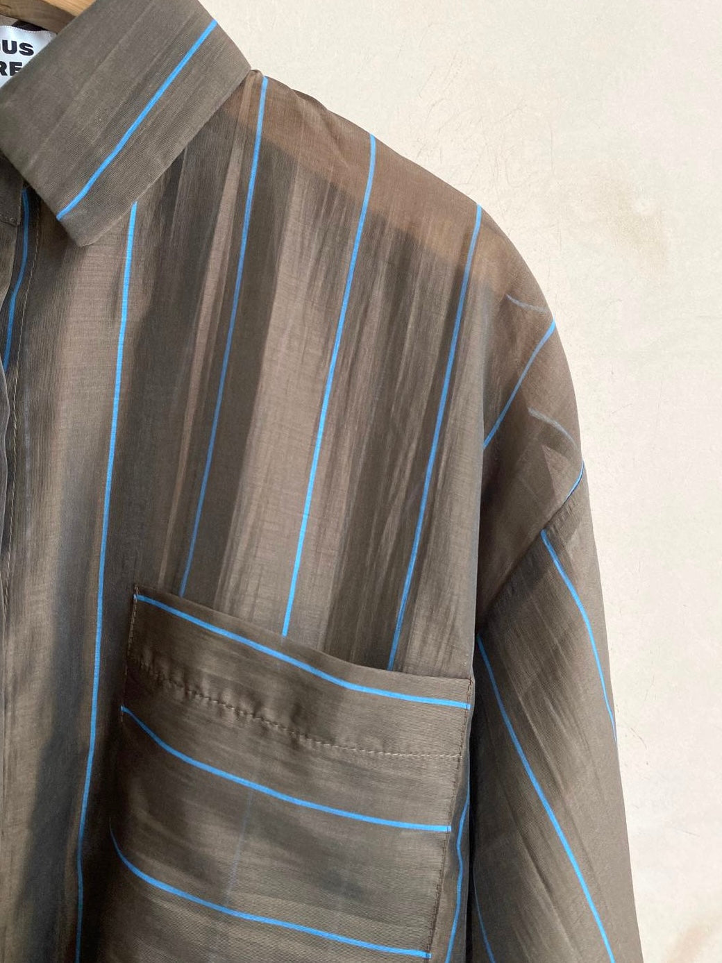 Silk mix vertical stripe shirts -Brown-