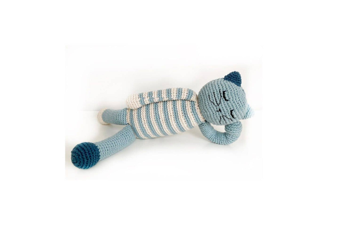 Crochet Baby Toy Sleeping kitten rattle blue