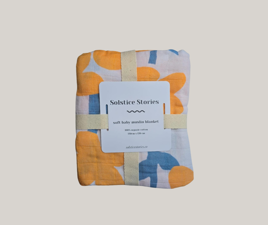 Large Organic Cotton Muslin Swaddle Blanket - Yellow Flowers