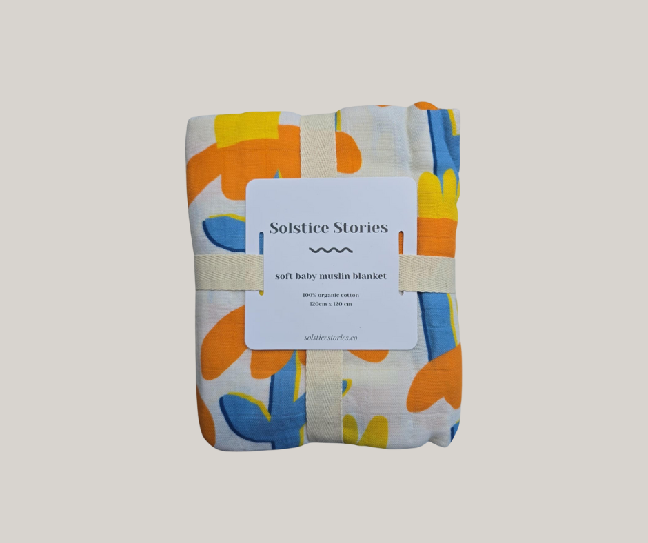Large Organic Cotton Muslin Swaddle Blanket - Sunflowers