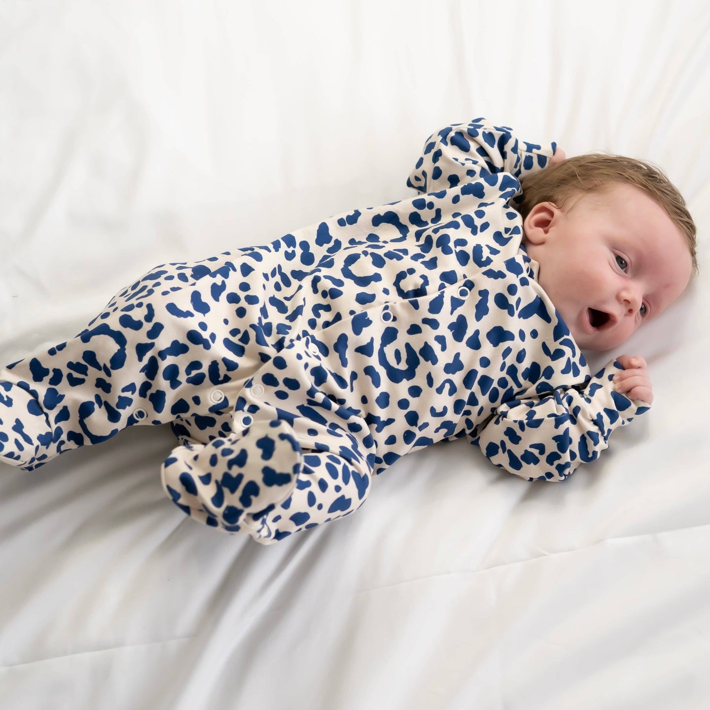 Blue Leopard print cotton Sleepsuit: 3-6 M