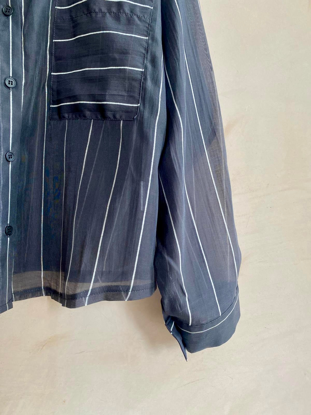 Silk mix stripe shirts -Black-