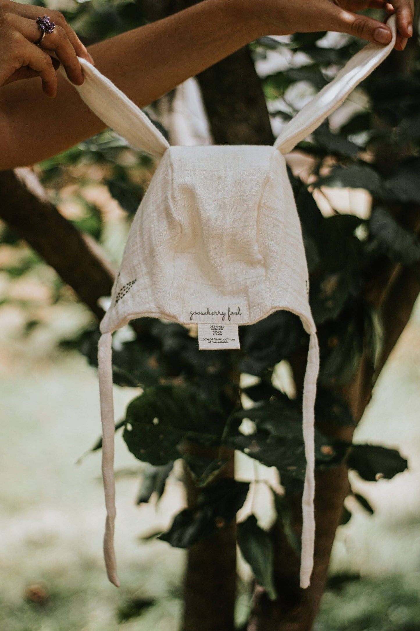 Organic cotton bunny ear bonnet: 6-12