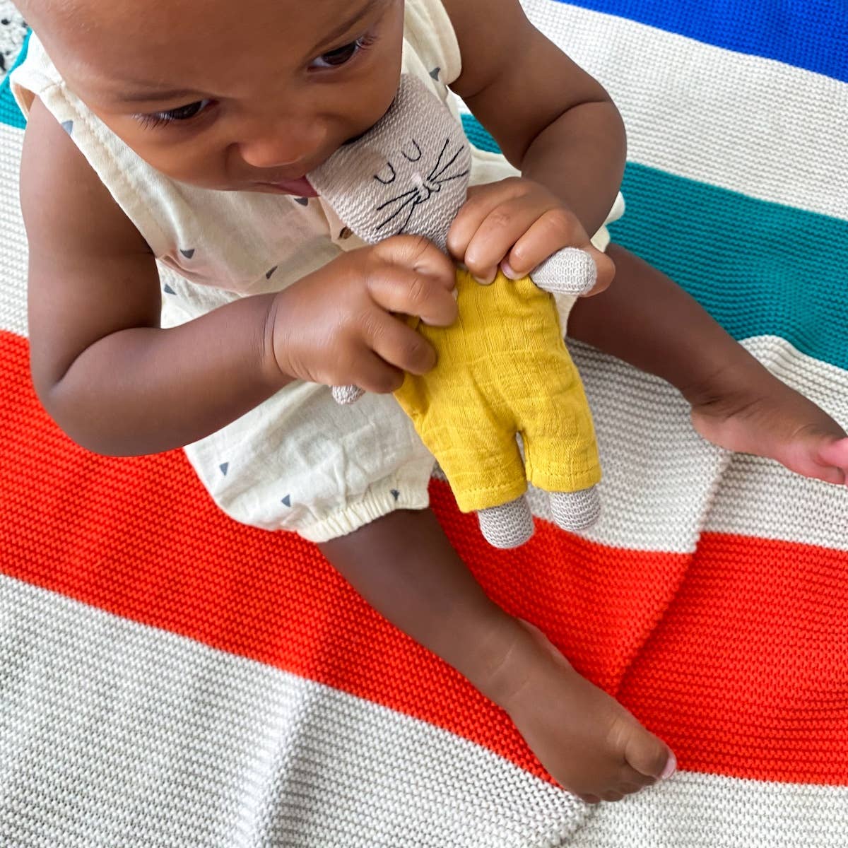 Cotton Knit Child's Rattle Toy: Cat