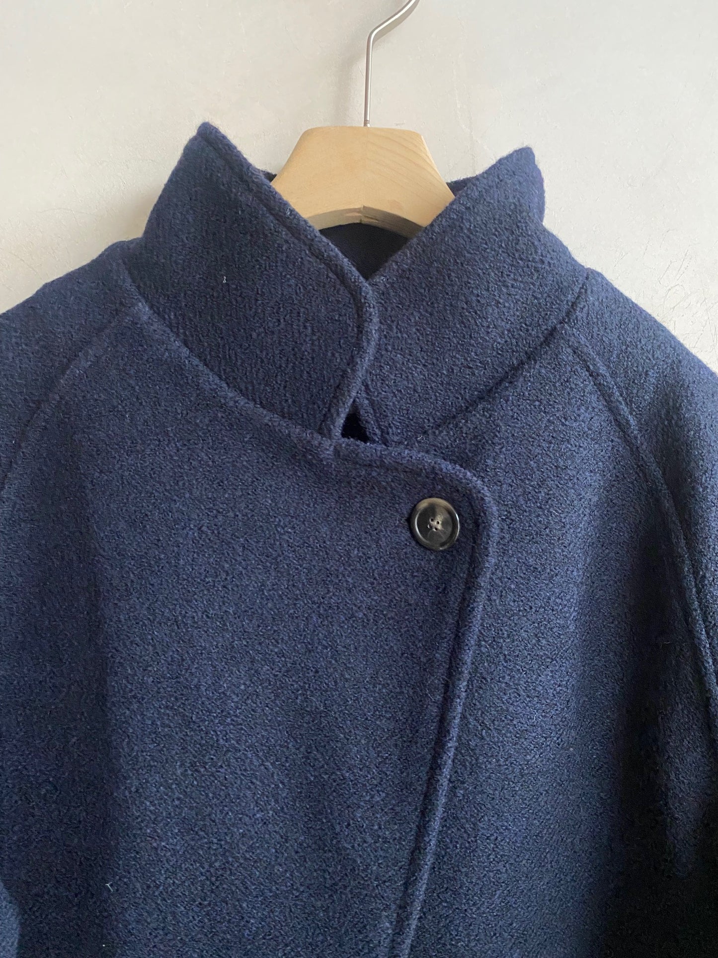 Wool Long coat with one button -Navy-