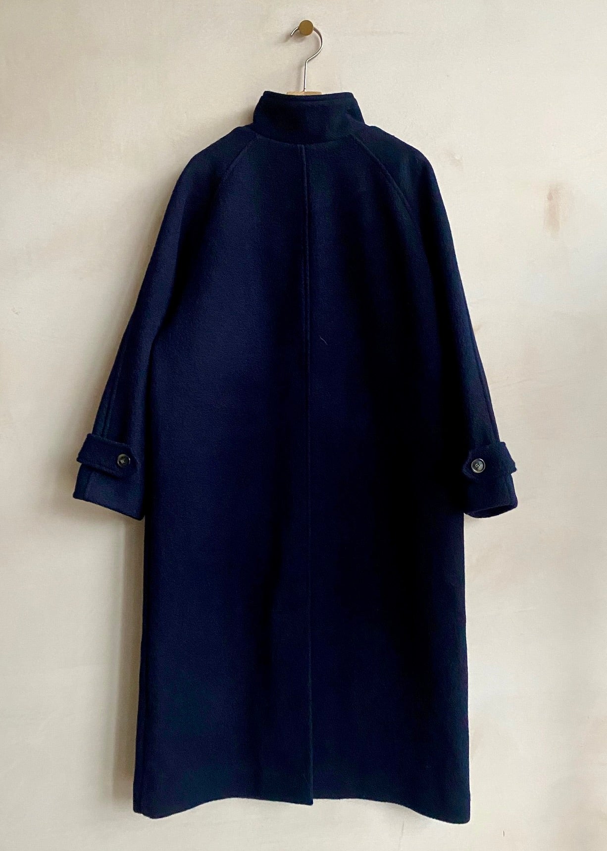 Wool Long coat with one button -Navy-