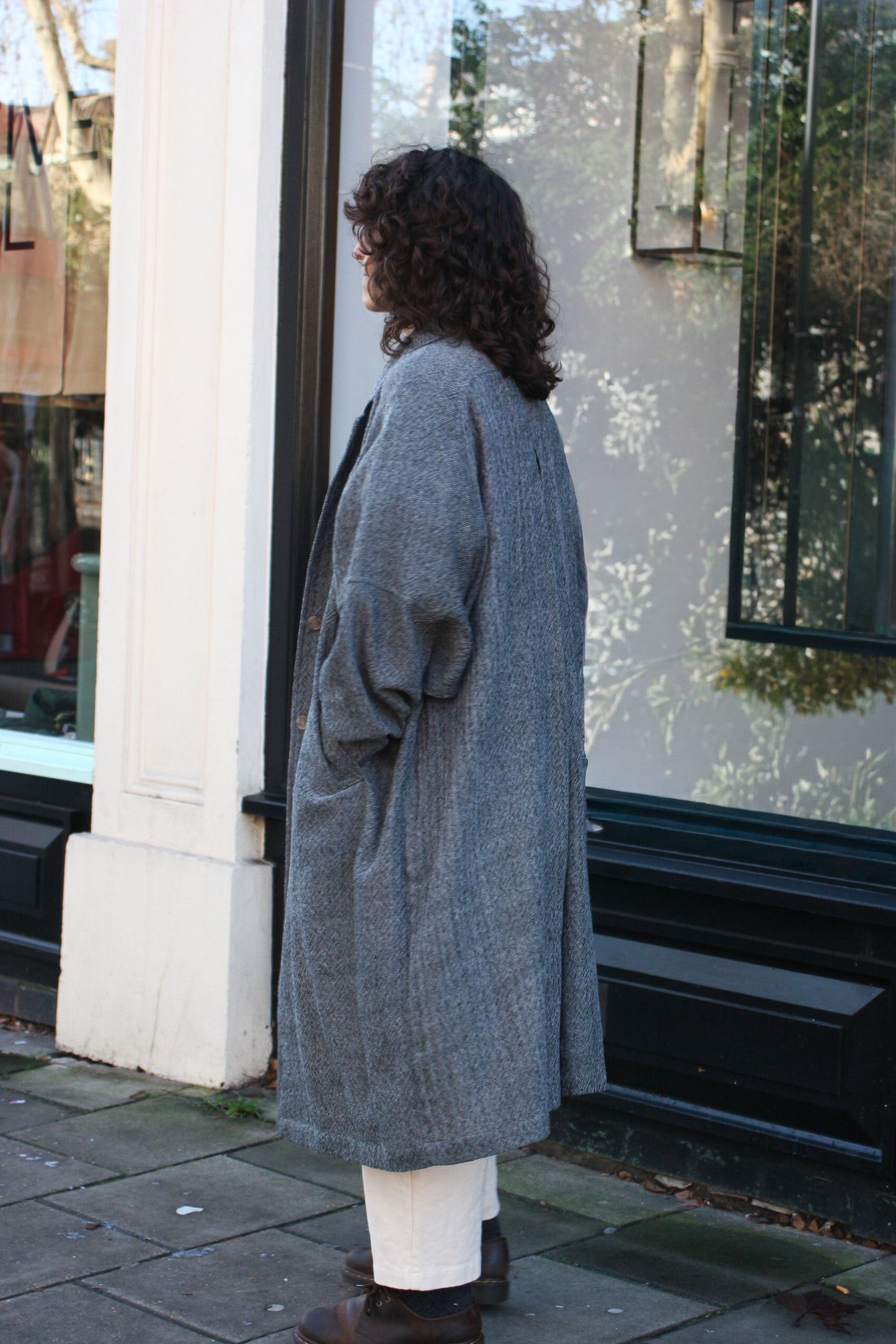 Balloon Sleeve light weight wool long Coat -Ivory-