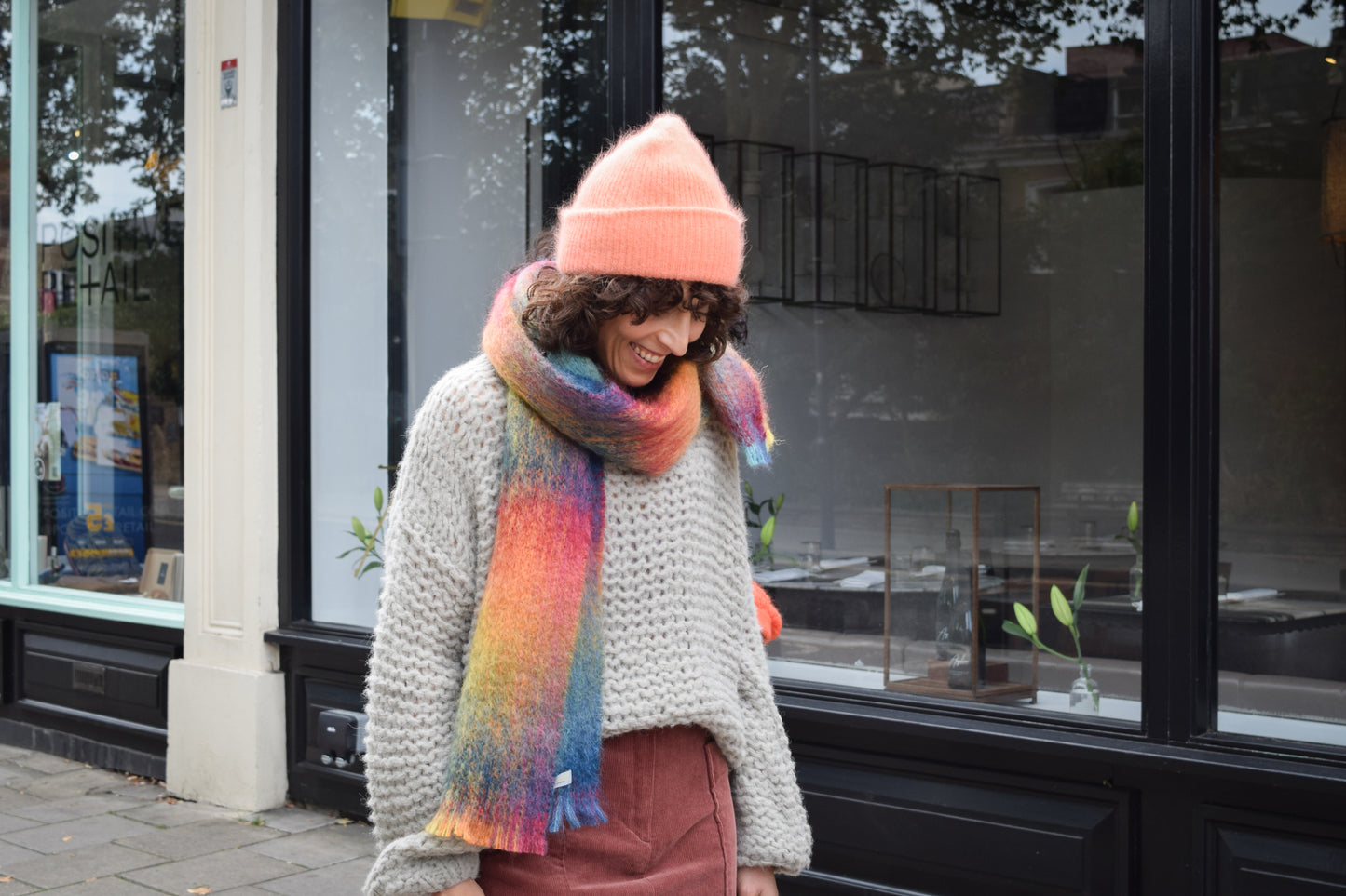 Fluffy Angora knit hat-Coral pink-