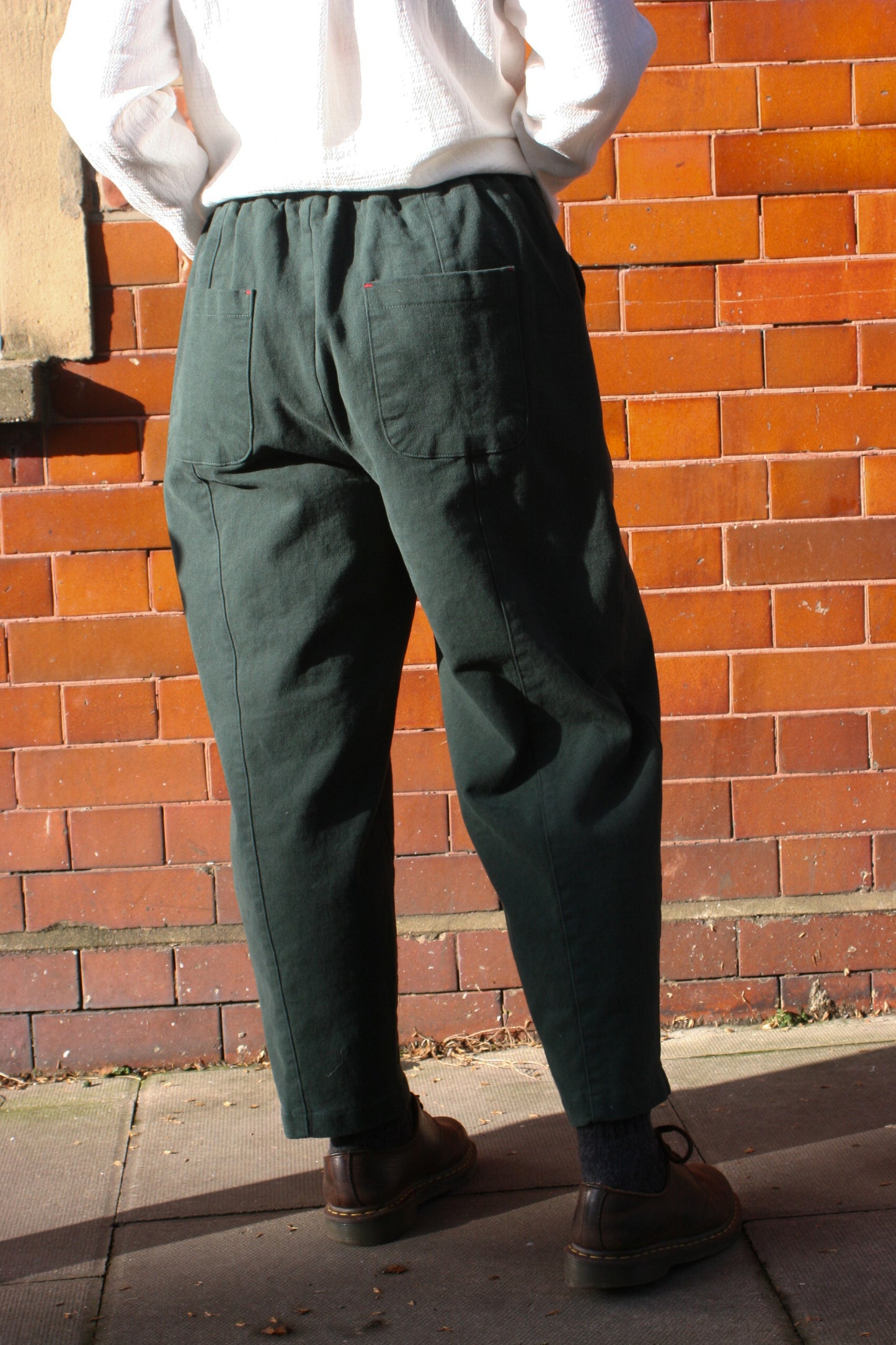 COTTON STRETCH SQ POCKET W RED STETCH -Green-