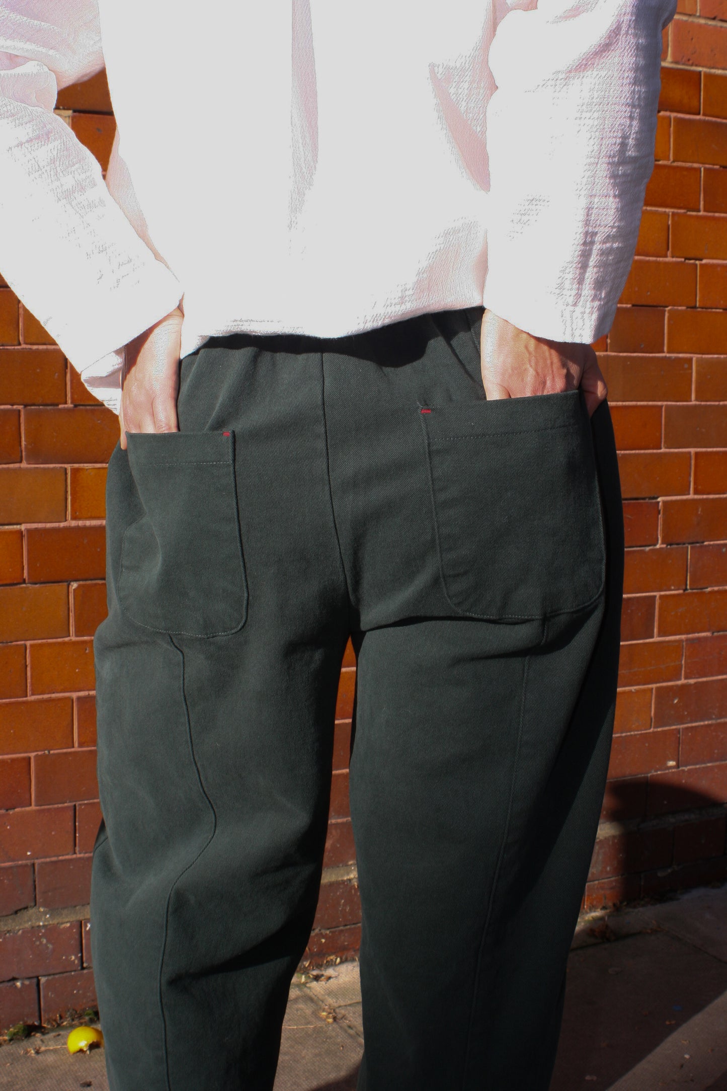 COTTON STRETCH SQ POCKET W RED STETCH -Green-