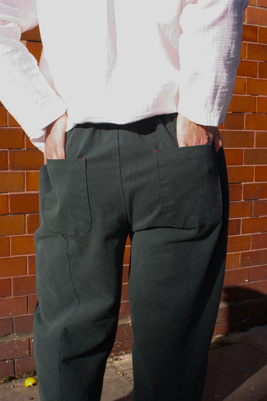 COTTON STRETCH SQ POCKET W RED STETCH -Green-