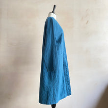 Textured cotton open long coat -Blue-