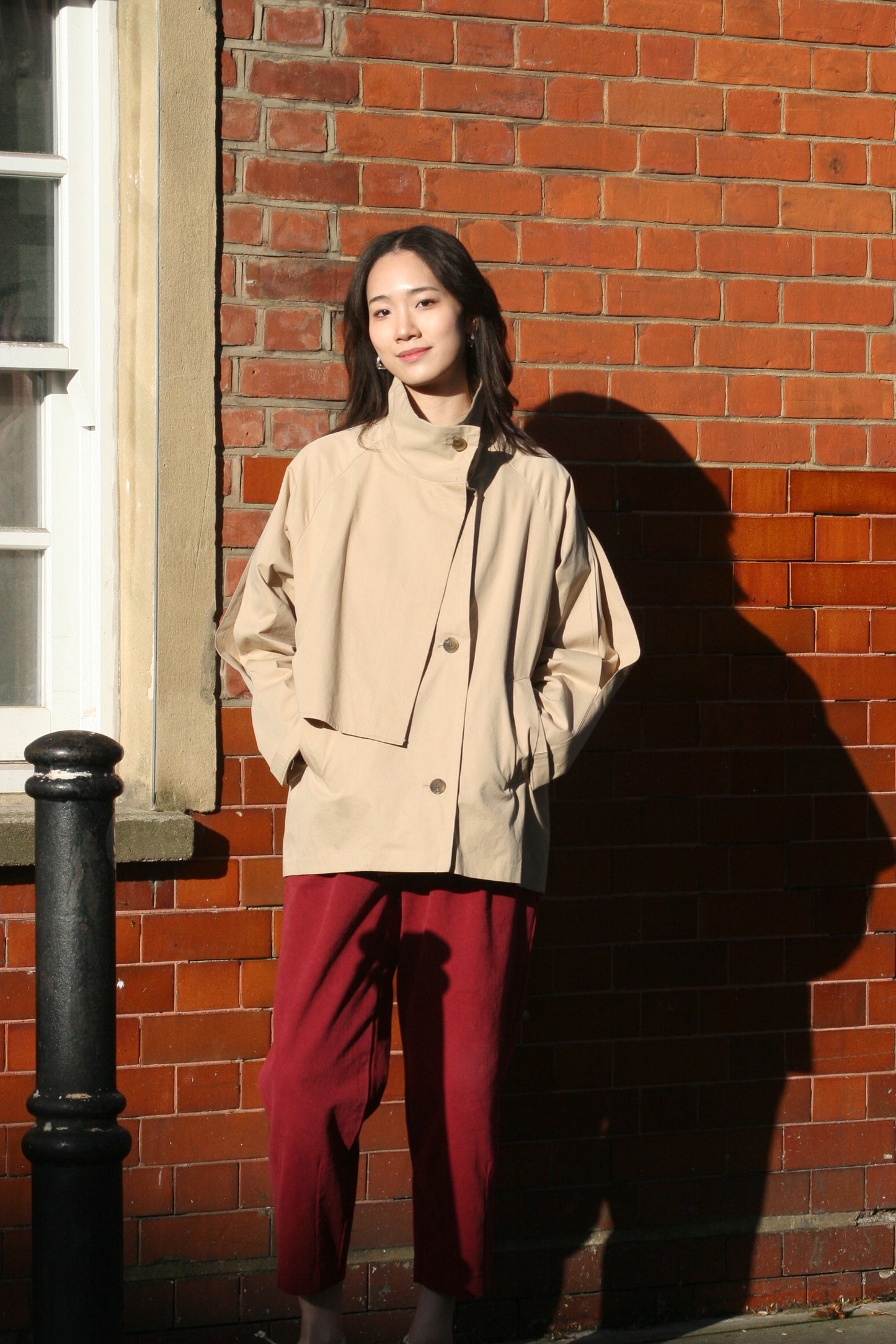 Double layered Half coat -Beige-