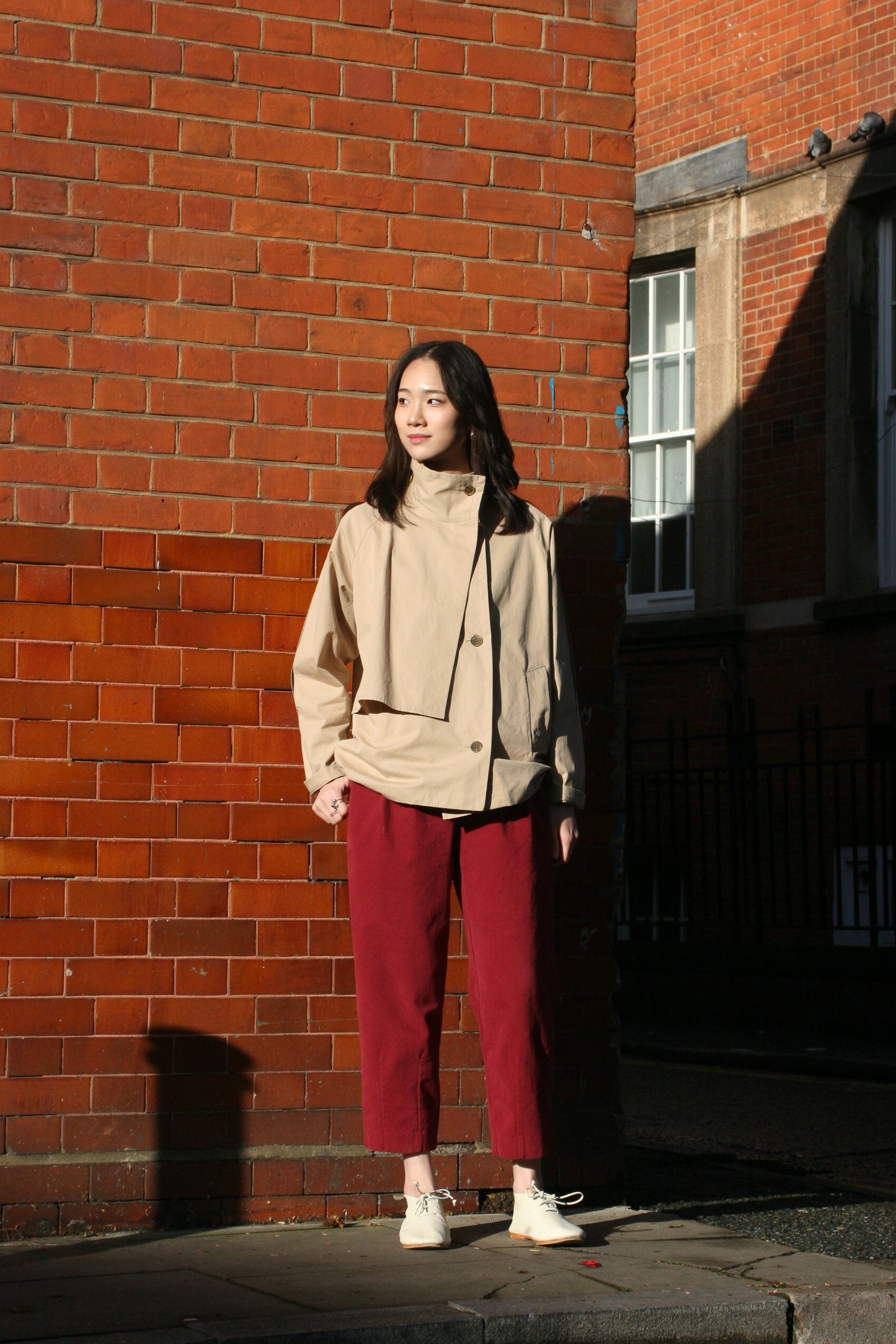 Double layered Half coat -Beige-