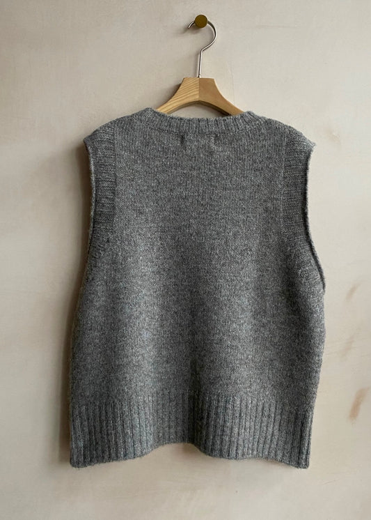 Side button knit vest -L.grey-