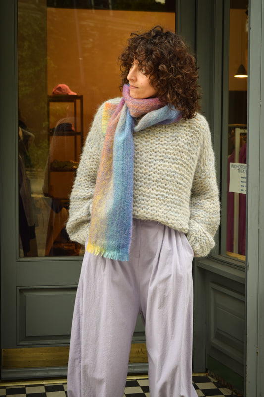 Alpaca knit Michi Loop -Mix Baby blue x Natural-