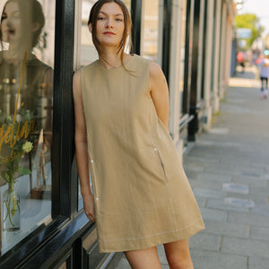 Nomad Stetch cotton dress -Beige-