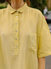 Front button Linen cotton shirts dress -Yellow-