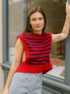 Stripe knit vest -RED-