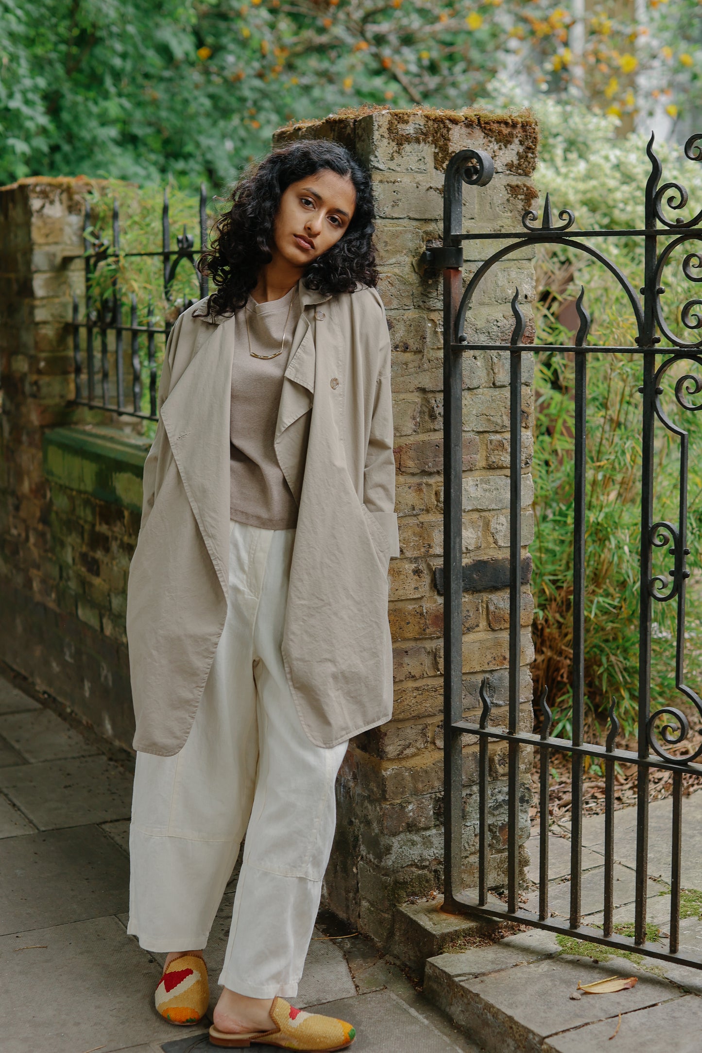 Double breasted folded sleeve cotton Jacket -L.grey-