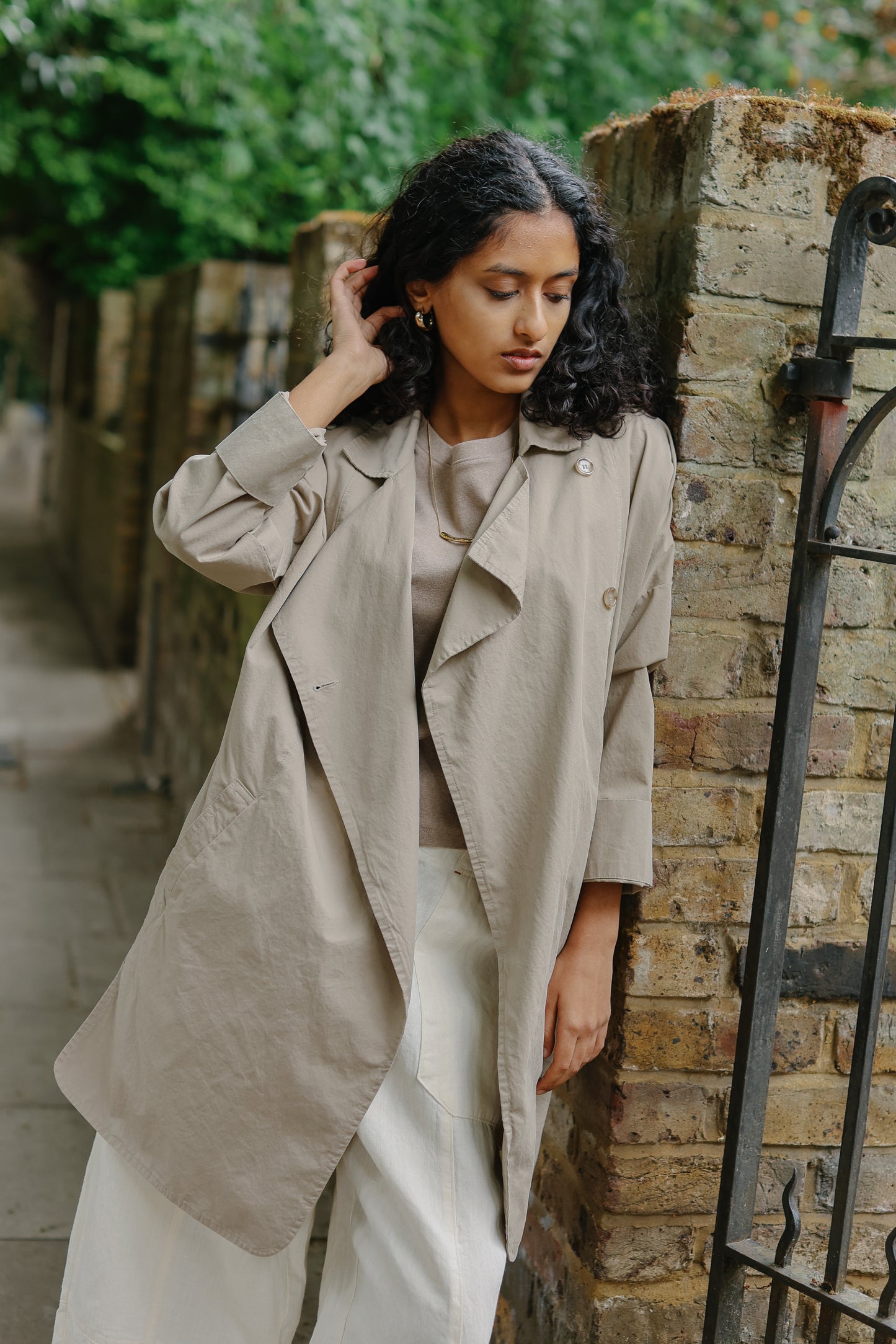 Double breasted folded sleeve cotton Jacket -L.grey-