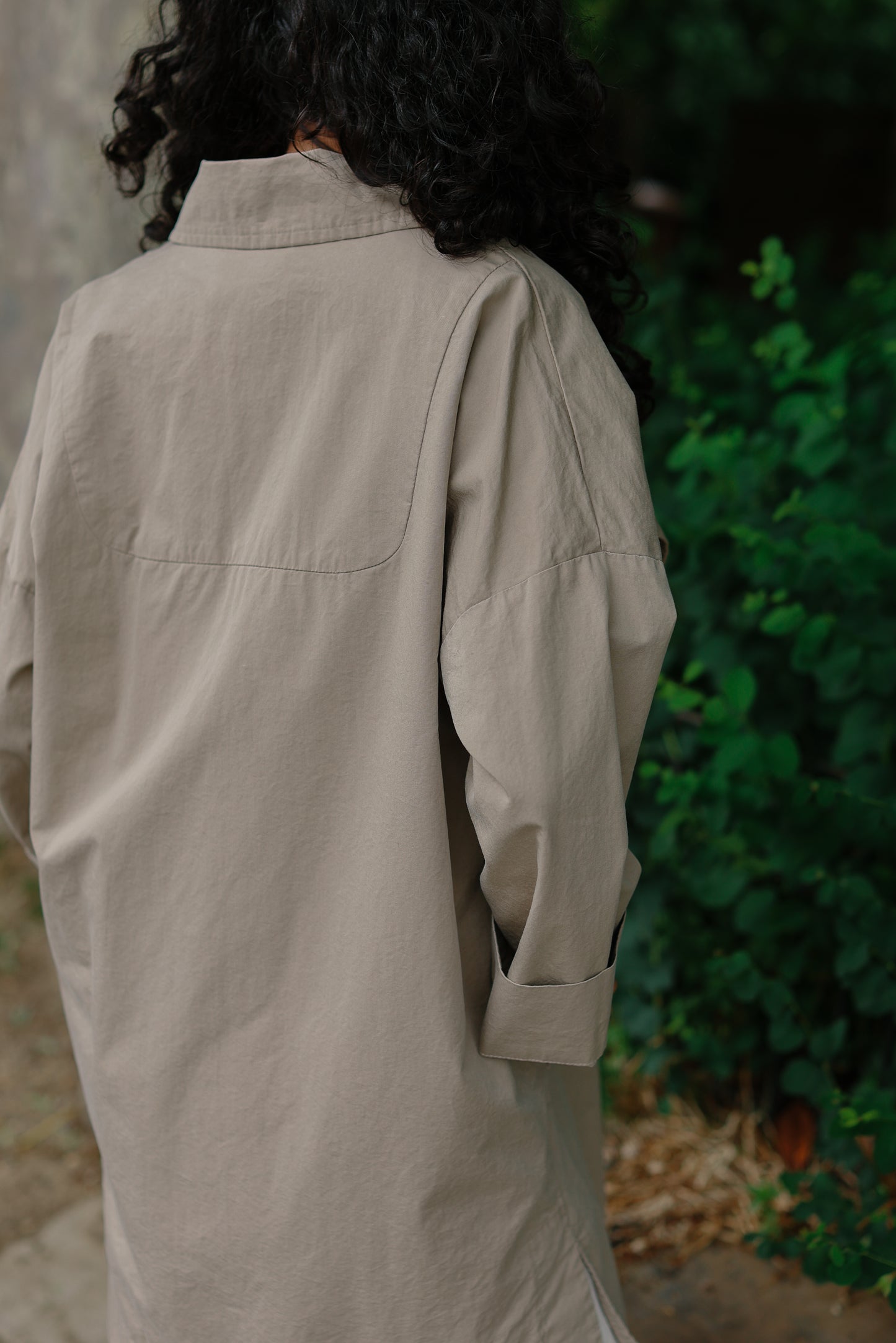 Double breasted folded sleeve cotton Jacket -L.grey-
