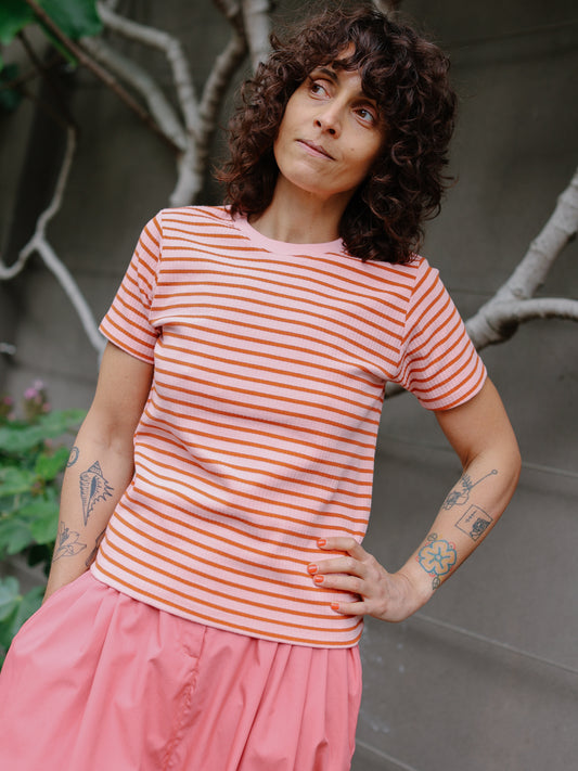RIB STRIPE T -PinkxRed-