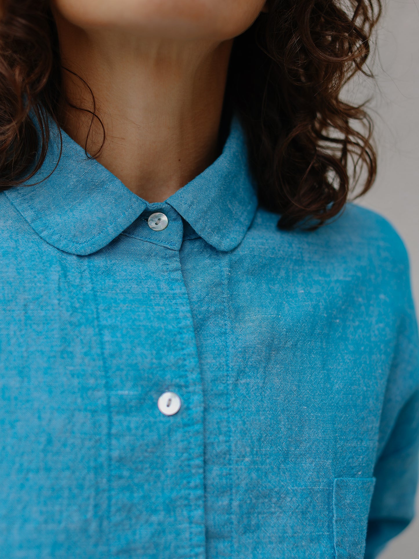 Cotton linen colour Shirt Jacket -Blue-