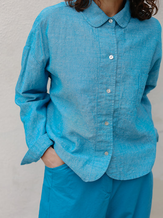 Cotton linen colour Shirt Jacket -Blue-