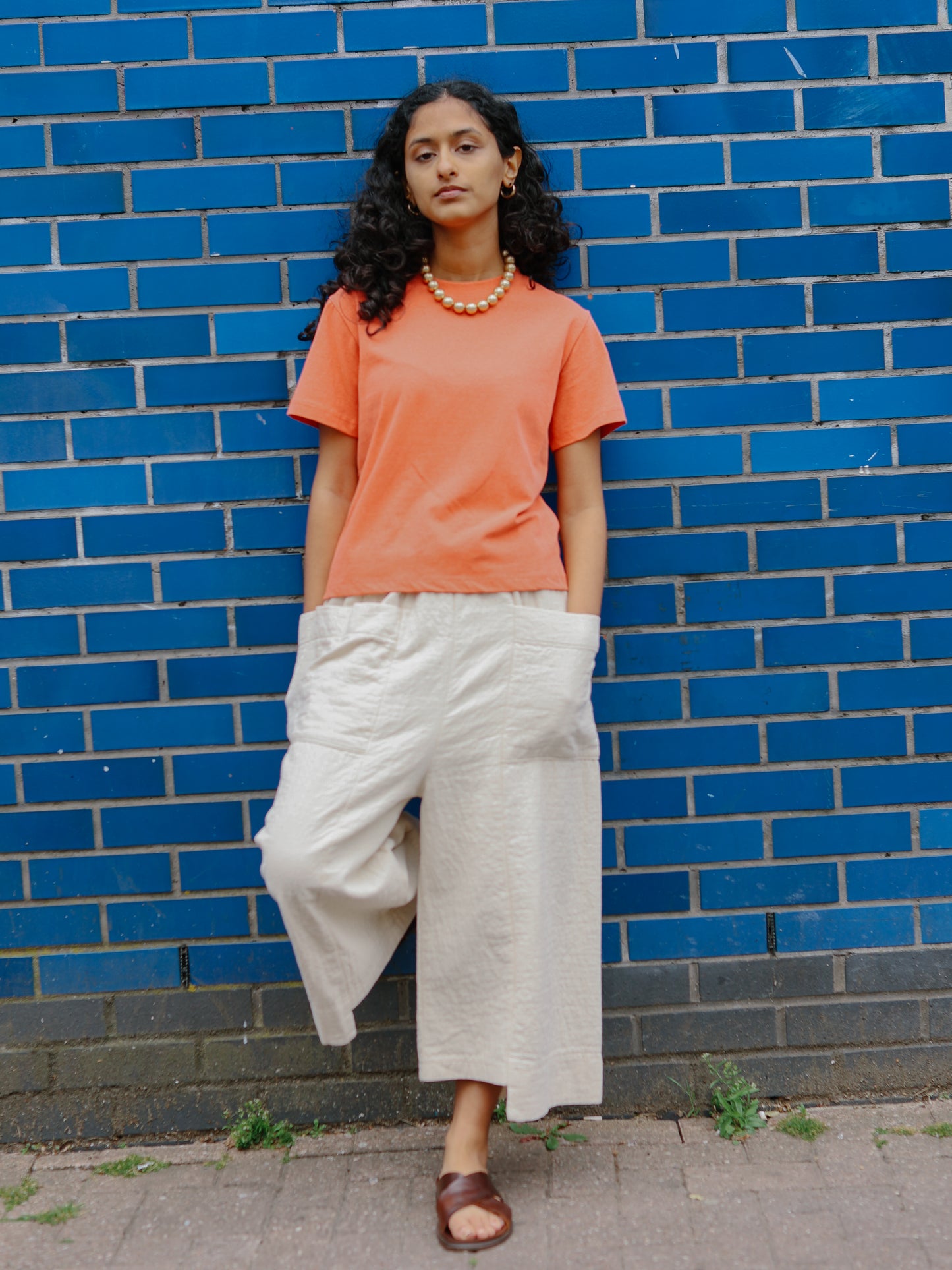 Stone washed colour T -Orange-