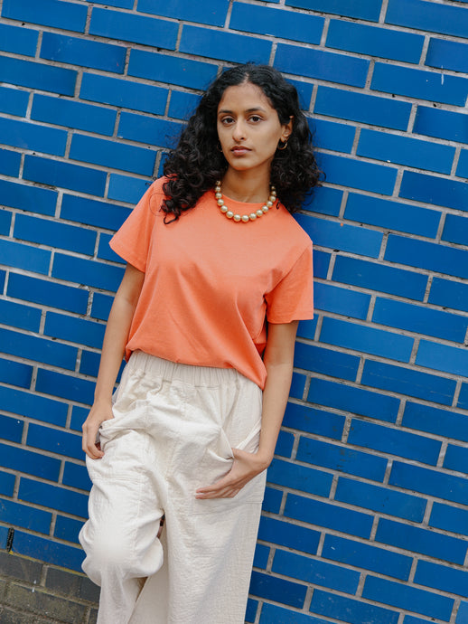 Stone washed colour T -Orange-