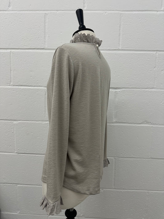 High neck lace top -GREY-