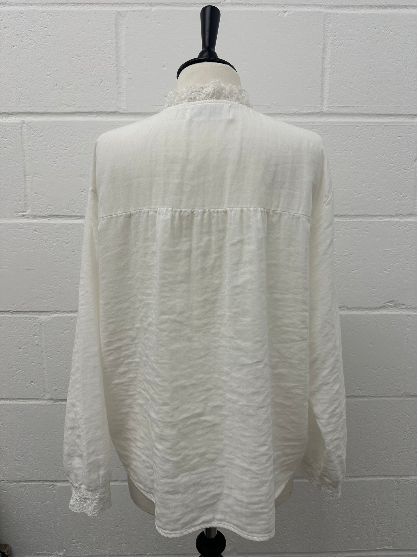 Cotton stand neck Shirts -White-